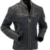 Mens Vintage Black Cafe Racer Distressed Leather Jacket