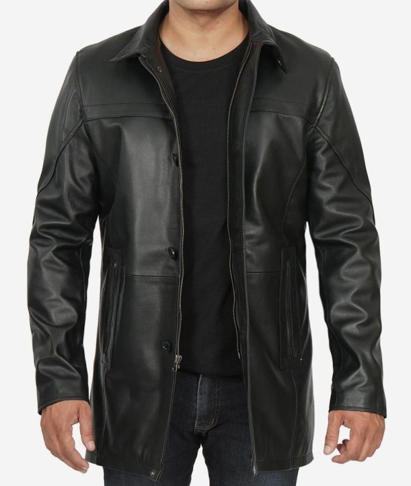 Men's Bristol Black Leather Car Coat