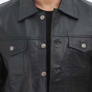 Fernando Black Washed Leather Trucker Jacket