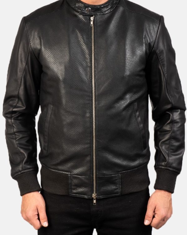 Avan Black Leather Bomber Jacket