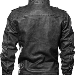 Men’s Casual Long Sleeve Leather Moto Jacket