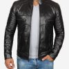 Austin Black Mandarin Collar Biker Style 90s Leather Jacket for Men