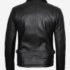 Mens Black Shirt Collar Biker Leather Jacket