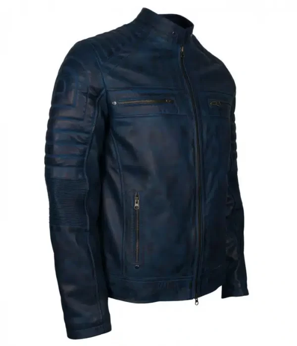 Men’s Cafe Racer Blue 90s Leather Jacket