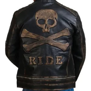 Bones and Skull Black Zipper Biker Jacket