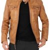 Johnson Men's Quilted Camel 90s Leather Jacket
