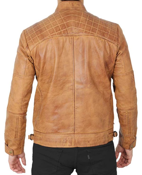 Johnson Men's Quilted Camel 90s Leather Jacket