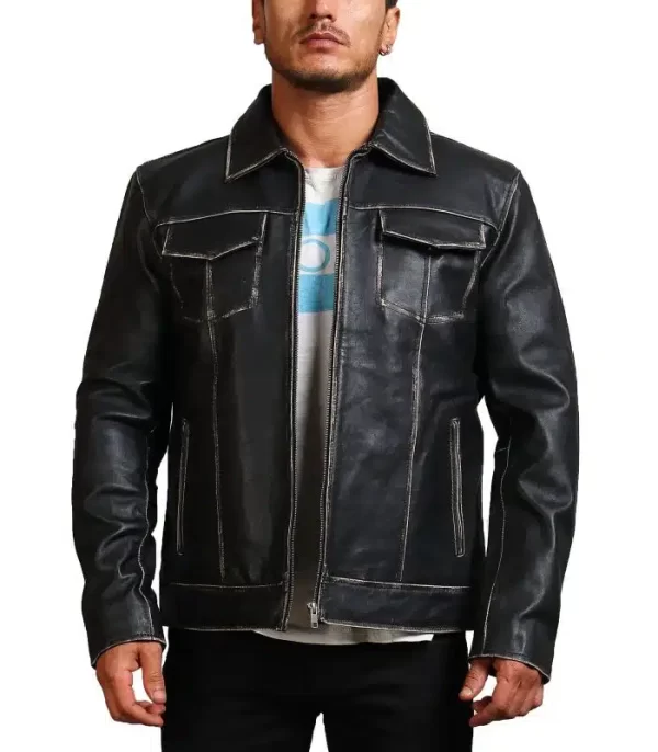 David Star Men Vintage Cowhide 90s Leather Jacket