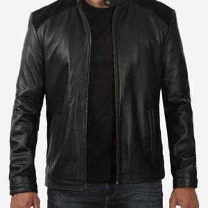 Black 90s Leather Jacket With Detailing