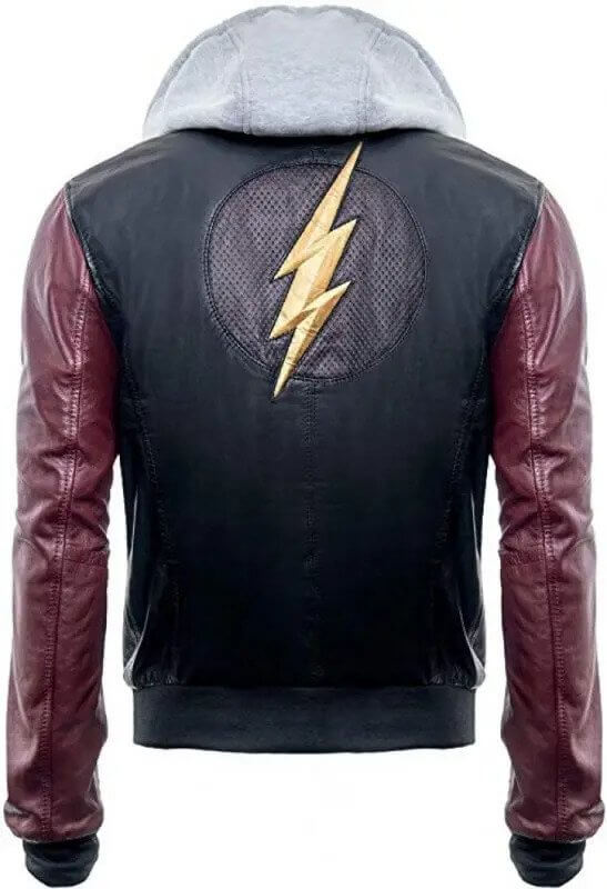 Justice League Barry Allen Flash Leather Jacket With Fleece Hoodie
