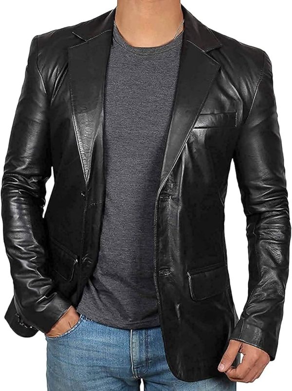 Men Black Leather Blazer jacket- Stylish