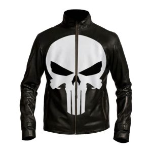 Punisher Skull Head Black Leather Jacket