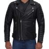 Men's Biker Style Asymmetrical Real Black Leather Jacket