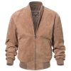 Men's Camel Suede Leather Bomber Jacket