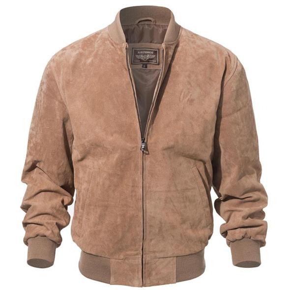 Men's Camel Suede Leather Bomber Jacket