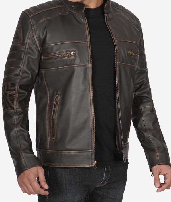 Austin Men's Cafe Racer Ruboff Brown Leather Jacket