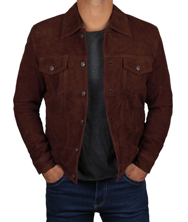 Stylish and Practical Brown Suede Leather Jacket for Men