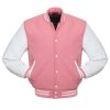 Pink Letterman Jacket with White Leather Sleeves