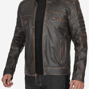 Austin Men's Cafe Racer Ruboff Brown Leather Jacket