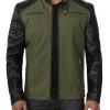 Men's Green Cafe Racer Jacket with Black Leather Sleeves