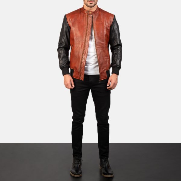 Avan Black & Maroon Leather Bomber Jacket