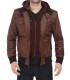 Mens Brown Leather Bomber Jacket With Hood