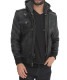 Mens Black Bomber Leather Jacket with Detachable Hoodie