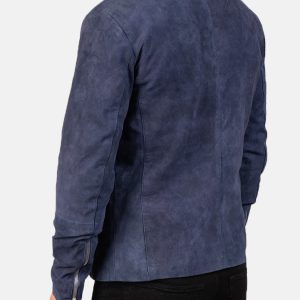 Charcoal Navy Blue Suede Biker Jacket