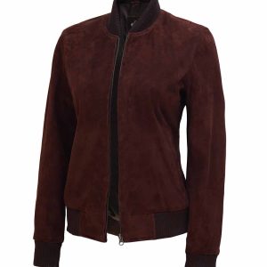Adamsville Women Dark Brown Bomber Suede Leather Jacket