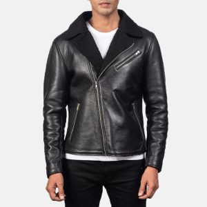 Alberto Shearling Black Leather biker Jacket