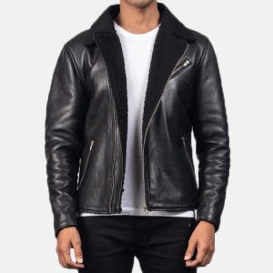 Alberto Shearling Black Leather biker Jacket
