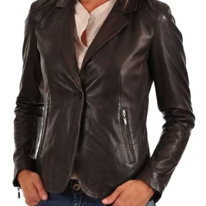 Alexandra Genuine Lambskin Leather Blazer