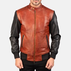 Avan Black Maroon Leather Biker Jacket