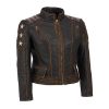 Brown Biker Distressed Leather Jacket