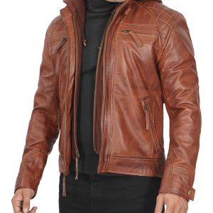 Johnson Mens Quilted Tan Leather Jacket