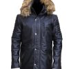 Men's Leather Parka Black Jacket 