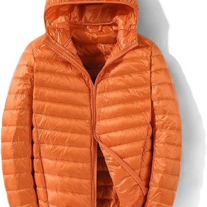 Mens Down Jacket Orange Waterproof and lightweight.