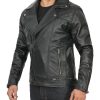 Men's Asymmetrical Black Leather Biker Jacket