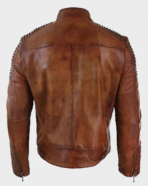 Mens Cafe Racer Brown Distressed Leather Jacket