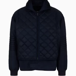 Quilted nylon jacket with suede-effect detail