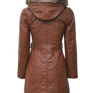 Womens Long Coat with Removable Shearling Hood