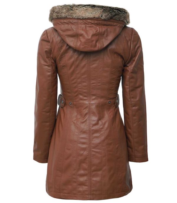 Womens Long Coat with Removable Shearling Hood