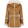 Womens Brown Fur Suede Overcoat With Hood