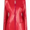 Women’s Red Collarless Leather Jacket