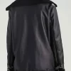 Womens Black Leather Shearling Aviator Jacket