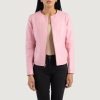 Elixir Pink Collarless Leather Jacket