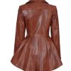 Womens Cognac Brown Leather Peplum Jacket