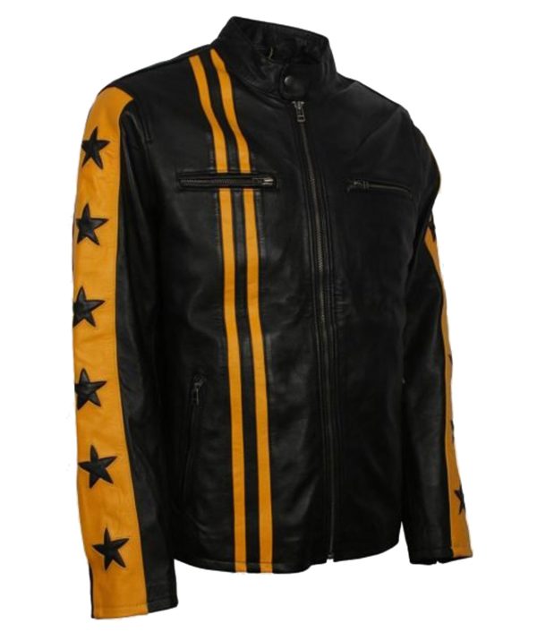 Men’s Star Cafe Racer Striped Leather Jacket