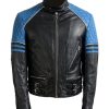 Men’s Designer Stylish Black and Blue Leather Jacket