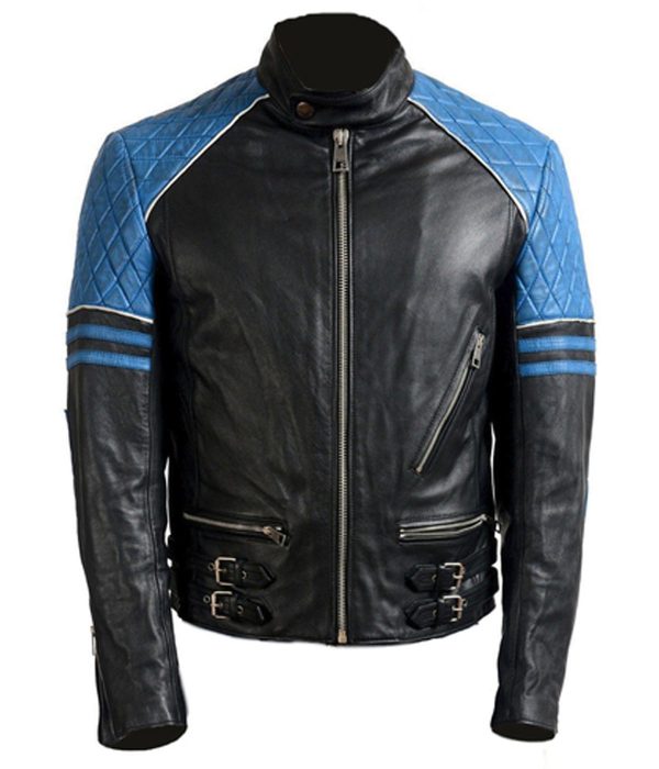 Men’s Designer Stylish Black and Blue Leather Jacket
